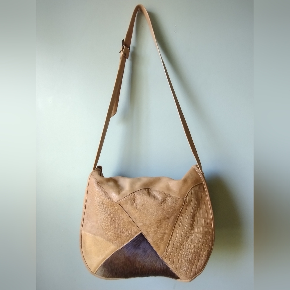 BRAND NEW Vtg Barganza Patchwork Leather/Horse Hair Satchel